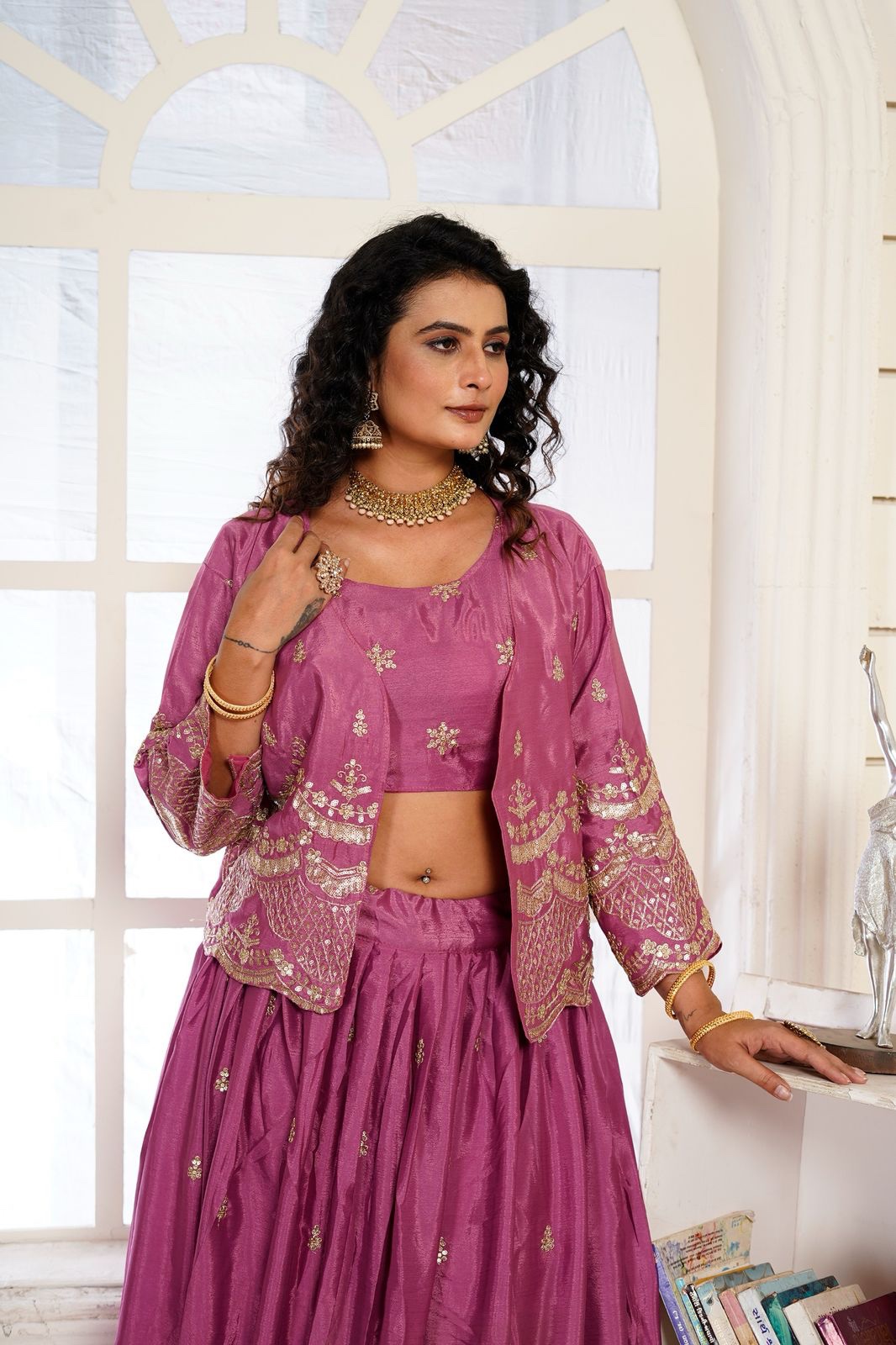 Indo western Lehenga choli with jacket